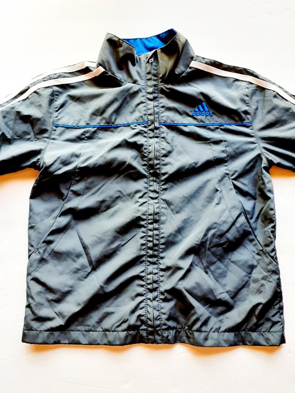 Adidas Boys Track Jacket Gray Full Zip Windbreaker 5